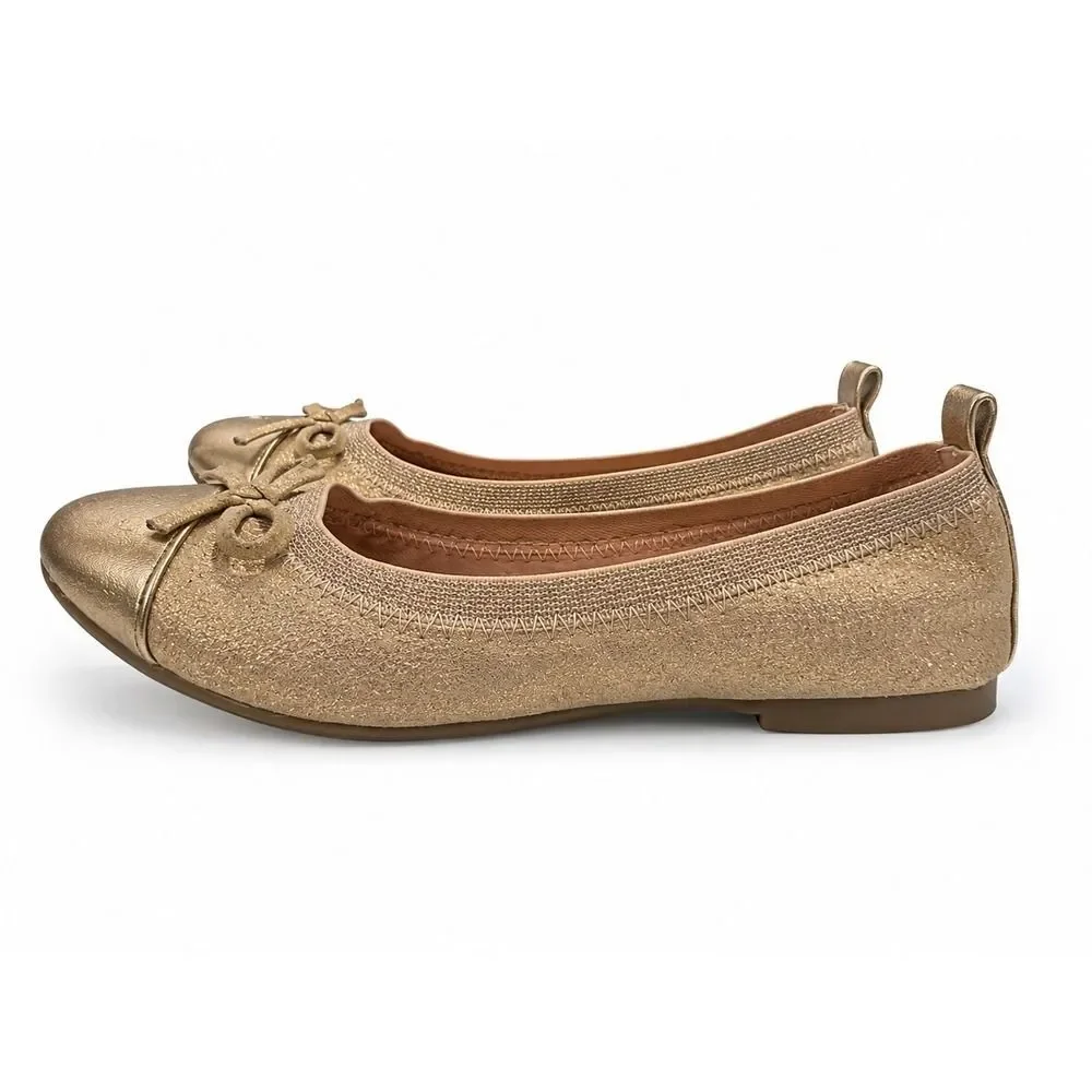 Olive & Edie Girls Gold Glitter Taylor Ballet Flats Shoes Metallic Bow Size 12M